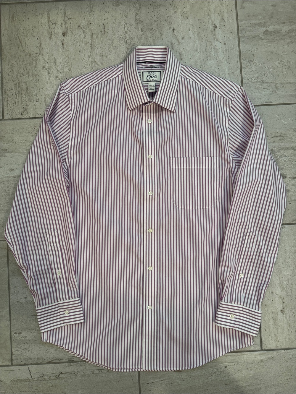 Jos. A. Bank Men's Burgundy and White Striped Dress Shirt